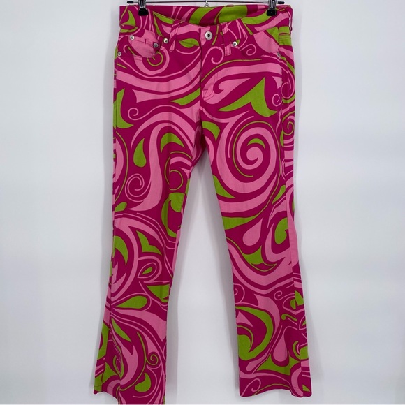 Loudmouth Women’s Capris Pink & Green 70’s Psychedelic Print Colorful Bright 2 - Picture 2 of 8
